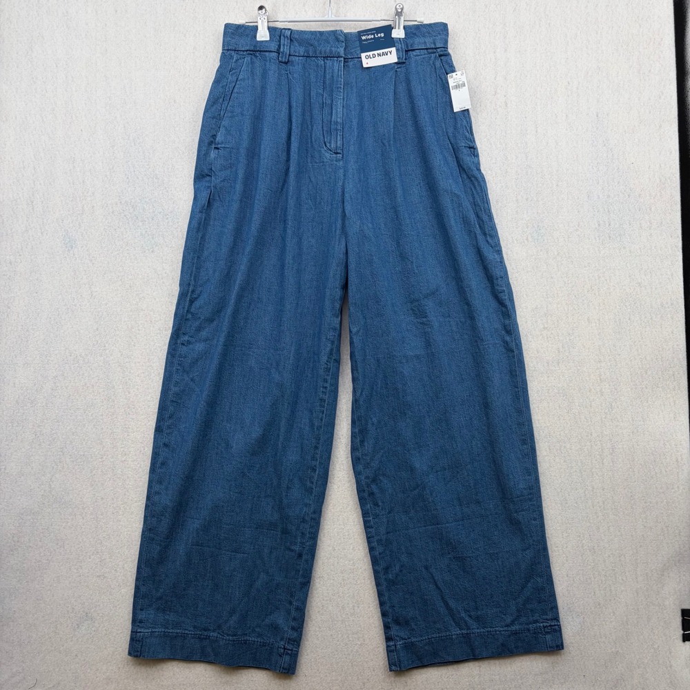Old Navy Extra High-Rise Wide Leg Pant Blue Denim Pleated Adjustable Waist 4 NWT